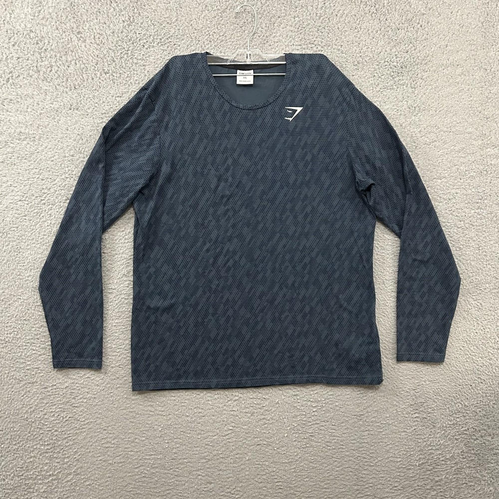 Gymshark Shirt Mens 2XL Blue Geometric Critical 2.0 Activewear Logo Long‎ Sleeve